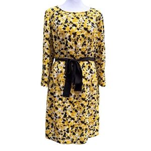 H&M Abstract Brushed Floral Yellow Crepe Dress | (US 12*)
